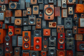 wall of retro music sound speakers