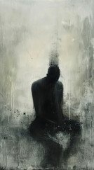 Obraz premium Delve into the profound sense of alienation through a blurred background, symbolizing a disconnected mind Utilize a muted color palette with subtle hints of conflicting emotions