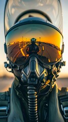 Fototapeta premium F-16 reflected in the mirrored sunglasses of a pilot standing on the tarmac