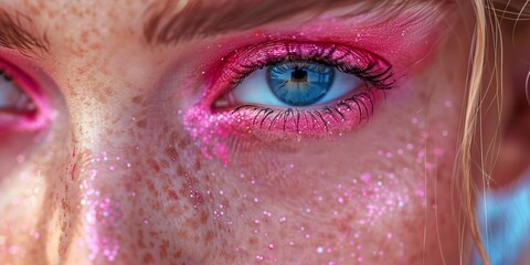 Woman Wearing Bright Pink Eye Shadow****