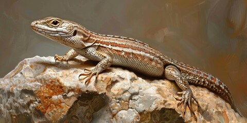 Naklejka premium Close-up of an Olive tree skink on a rock