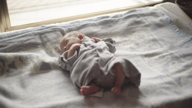 Sleeping newborn baby - breathing and Monroe reflex