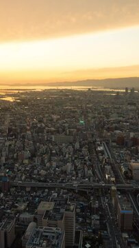 Vertical video - Sunset timelapse of Osaka city