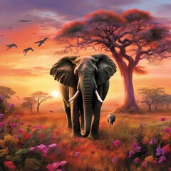 Sunset Serenade: Elephants in Silhouette