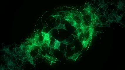 Abstract green sphere with connecting dots and lines. Network concept. Wireframe technology sphere. Big data visualization. 3d rendering.