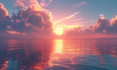 ethereal beauty of sun ascending above horizon, embodying soft colors, open waters, and profound connection between earth and sky at dawn