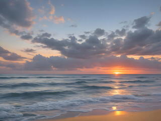 Obraz premium Sunset Sea Beach Landscape Art