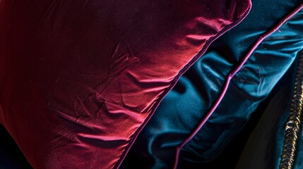 Obraz premium Luxury furnishings, velvet cushion detail close-up, deep jewel tone, elegant setting 