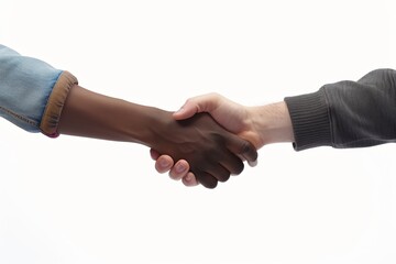 Handshake agreement, successful business partnership. Interracial cooperation, unity and diversity concept. Professional teamwork, handshake closeup, horizontal office background.