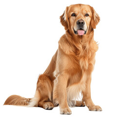 A golden retriever is sitting on the floor