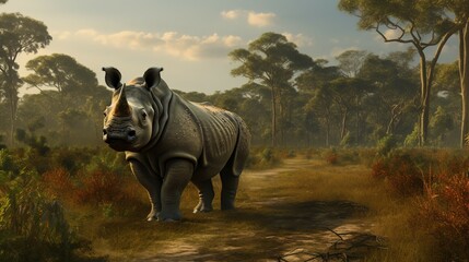 Fototapeta premium Untamed Grace: Rhino Roaming the Wild