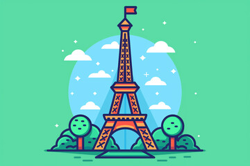 An illustration flat design of the Eiffel Tower