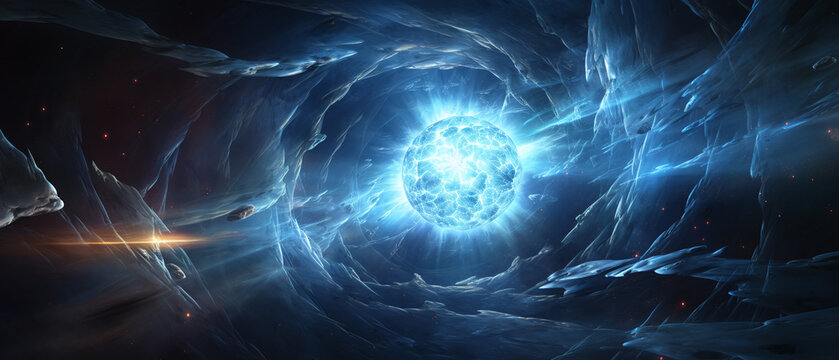 Neutron star in space abstract background.