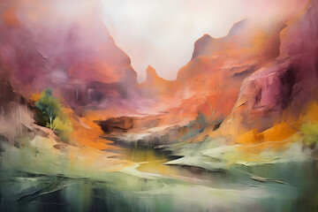 fascinating meadow canyon. abstract landscape art, painting background, wallpaper