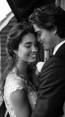 Fototapeta premium Generative ai illustration of a couple getting married in front of their house