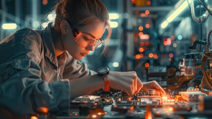 Amidst the sterile environment of the operation room, the female surgeon utilizes a digital tablet to monitor and control the artificial heart with precision.