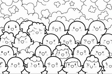 Fototapeta premium A medley of cute Kawaii-style characters ready to be brought to life with color.