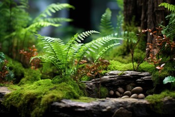 Fototapeta premium Close-up of ferns in a fairy garden.