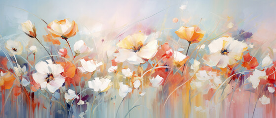 Painterly abstract flowers abstract background.