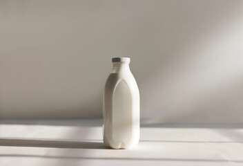 A bottle of milk in minimal white background AI Generated