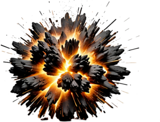 Flames and smoke. Fiery explosion with smoke isolated on transparent background, PNG
