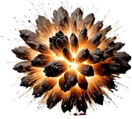 Flames and smoke. Fiery explosion with smoke isolated on transparent background, PNG