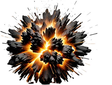 Flames and smoke. Fiery explosion with smoke isolated on transparent background, PNG