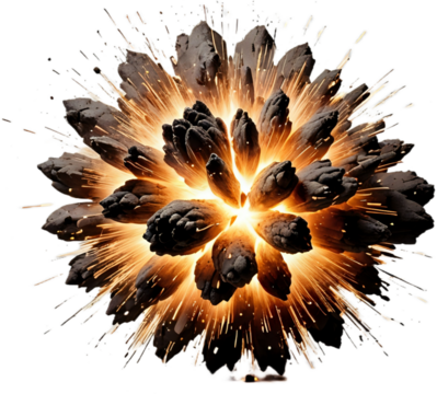 Flames and smoke. Fiery explosion with smoke isolated on transparent background, PNG