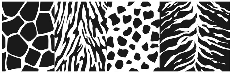 Wild Animal pattern set. Black animal skin texture. Vector illustration for print design, background, textile
