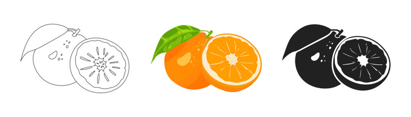 Juicy orange logo. Citrus fruit fresh. Vector