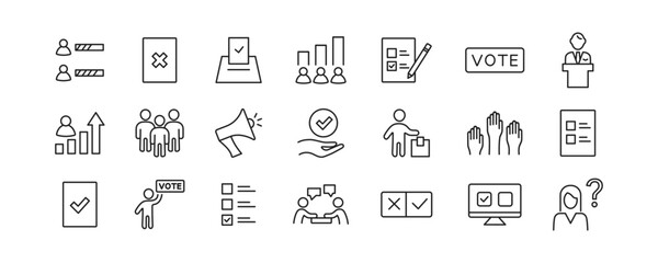 Voting icon set. Election line icons. Vector illustration