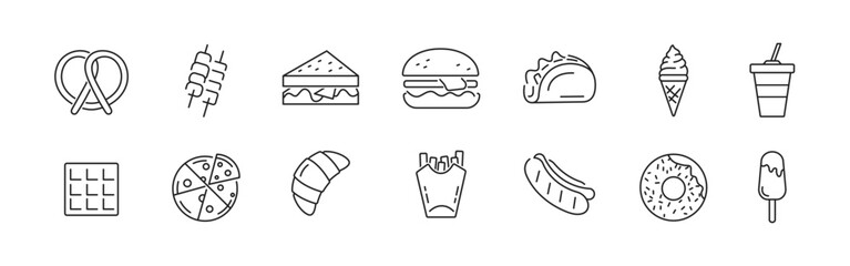 Fast food icons. Street food set. Vector illustrations