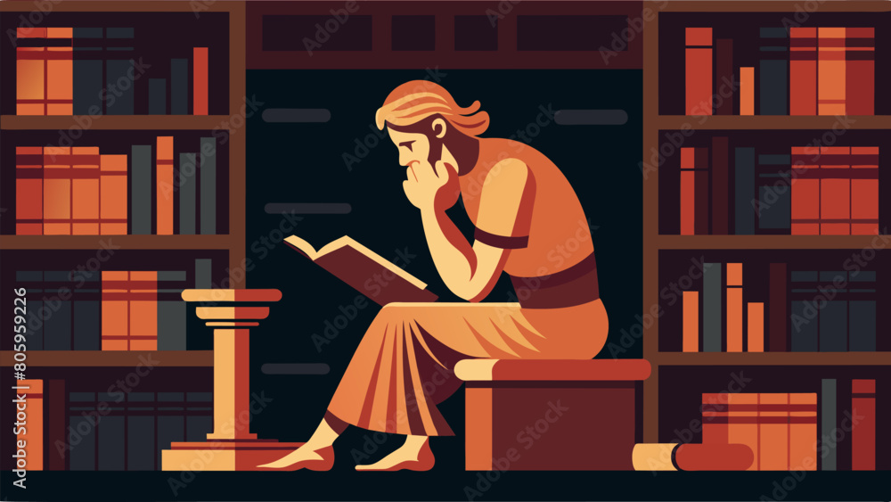 Poster an antique bronze figure of a philosopher captured in a moment of contemplation with one hand restin