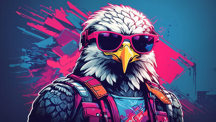 an eagle wearing sunglasses and a black leather jacket