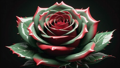 Shiny rose made of red and green ceramic