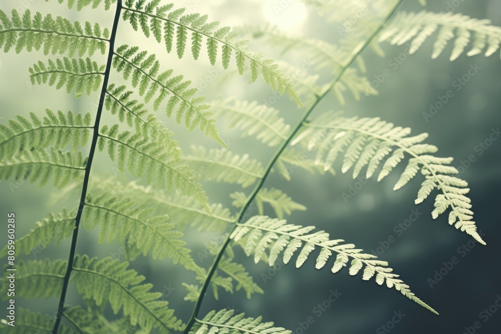 Wall mural Close-up of ferns with a soft, dreamy filter.