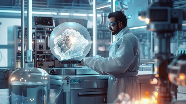Scientist examining a superconducting material in a laboratory