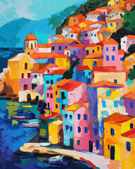 Colorfull greek houses painting