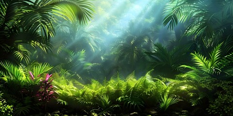 Tropical Forest Panorama for Eco-Friendly Earth Day Spa and Tourism Themes. Concept Earth Day, Eco-friendly, Spa, Tourism, Tropical Forest