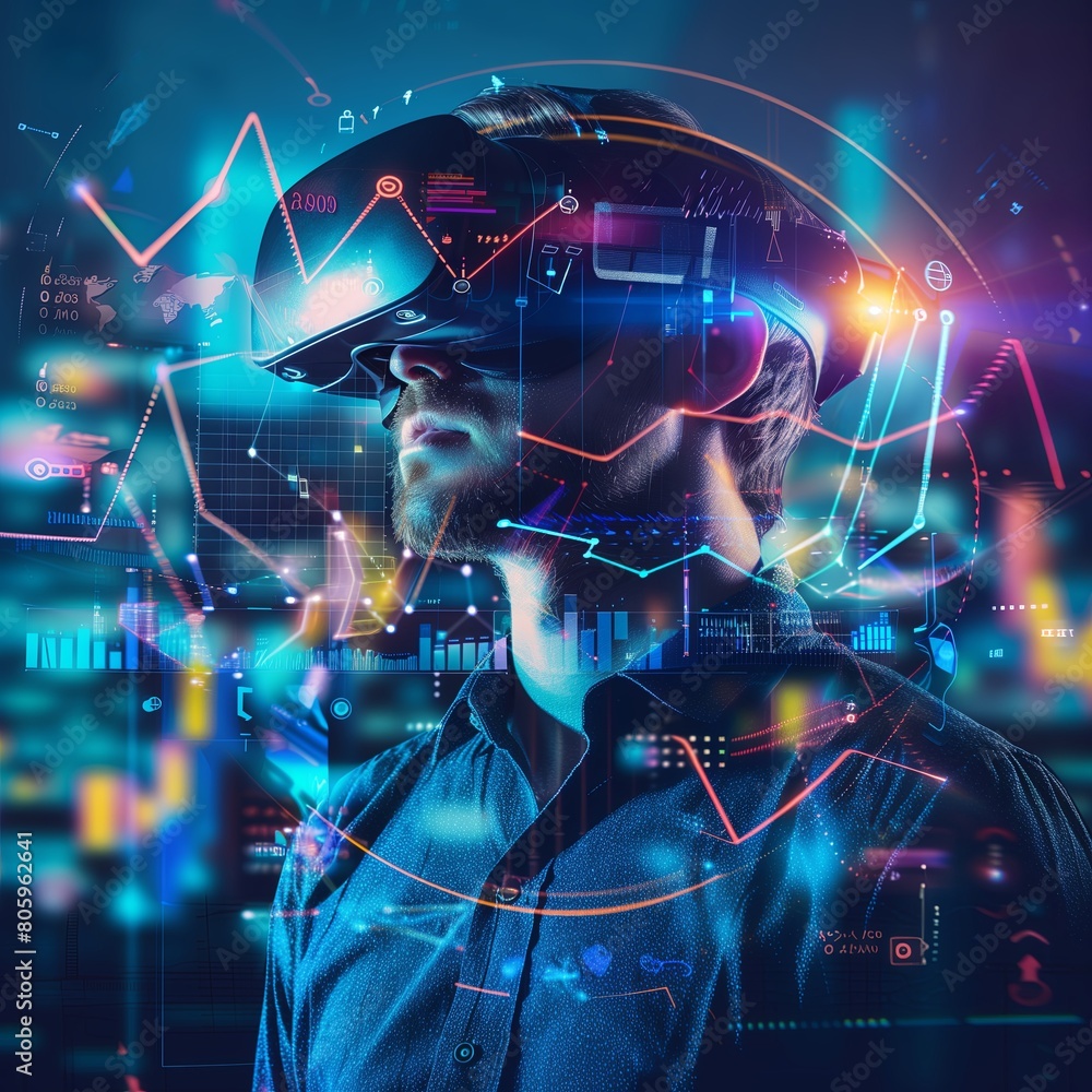 Poster futuristic digital reality, technology innovation. graph, chart in virtual economic setting. futuris