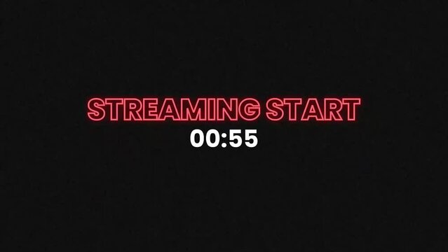 animated text streaming start with 1 minute timer countdown, 60 sec counter digital time, stopwatch animation 4k gaming