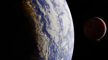 Blue And Red Planet In Space. Elements of image furnished by NASA stock photo. Elements of image furnished by NASA stock photo