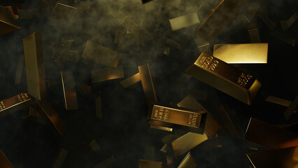 Gold Bars Floating In The Air