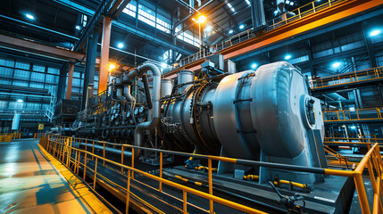 Fototapeta na wymiar A large industrial machine dominates the factory floor