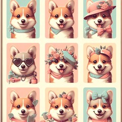Fototapeta premium set of puppies corgi dog, generative ai