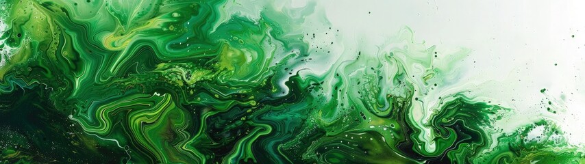 Obraz premium Dynamic abstract background with a mixture of green and white oil paint strokes, can be utilized for printed materials such as brochures, flyers, and business cards.
