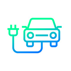Obraz premium Electric car with plug icon symbol, EV car, Green hybrid vehicles charging point logotype, Eco friendly vehicle concept, Vector illustration