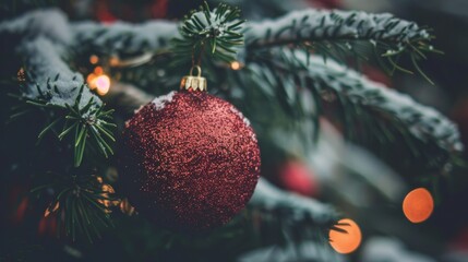 Obraz premium Merry Christmas and Happy New Year. Festive bright beautiful background. Decorated Christmas tree on blurred background. de-focused lights, gold bokeh