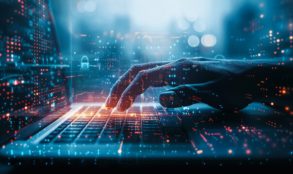 Code Developer Working on IoT Software - Programmer with Circuit Board, JavaScript on Virtual Screen