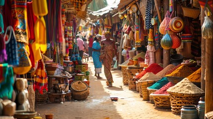 The Vibrant Tapestry of a Swahili Market: A scene brimming with exotic spices, colorful textiles, and bustling crowds, capturing the essence of Swahili culture in East Africa.